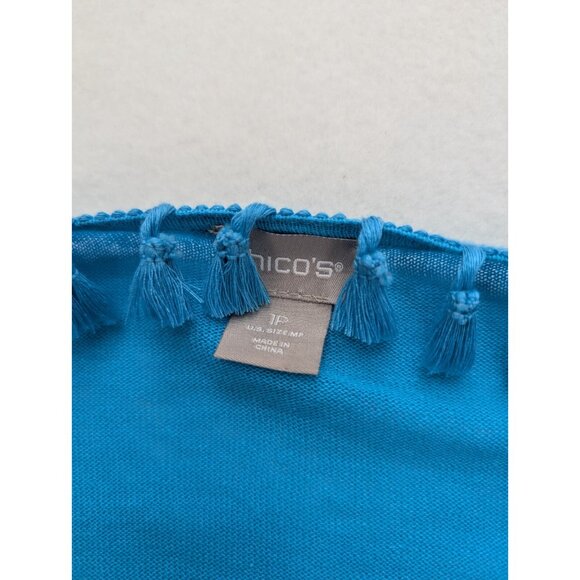 Chico's Women's Linen Blend Sweater Size 1P MP Turquoise Blue Light Cardigan - Picture 3 of 13